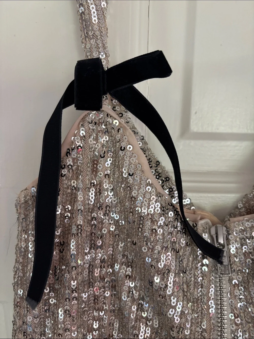 For Love and Lemons Sequin Party Dress with Black Bow Straps - Picture 3 of 7